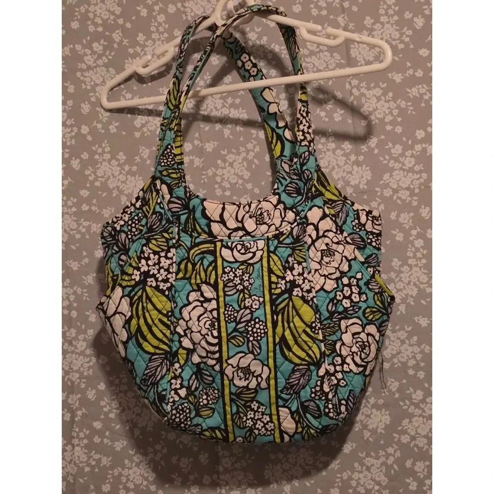 Vera Bradley Womens Tote Bag Island Bloom Teal‎ and Lime Green with Makeup Bag